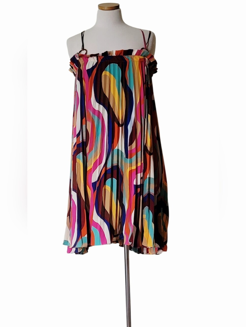 Gabrielle Union Watercolor Abstract Pleated Brunch Cocktail Ladies Day Out Dress